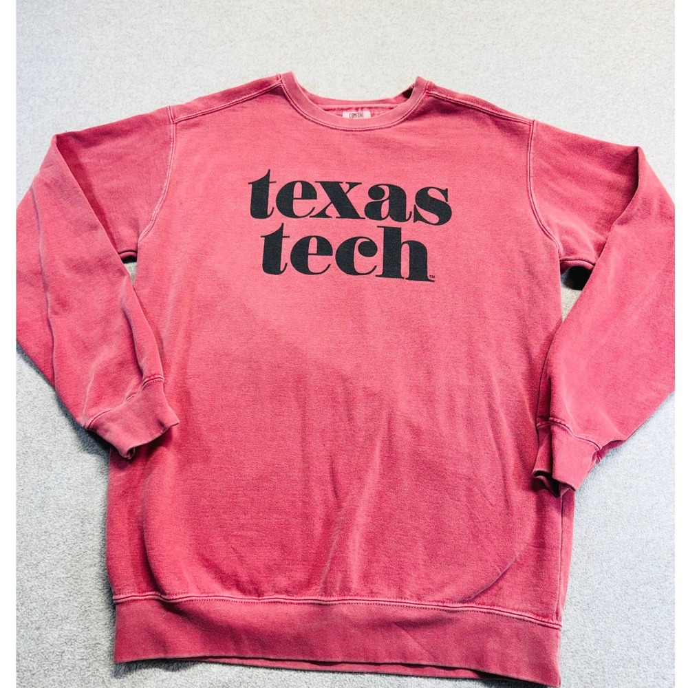 Texas Tech University Crewneck Sweatshirt Comfort Colors Pink Faded Adult M